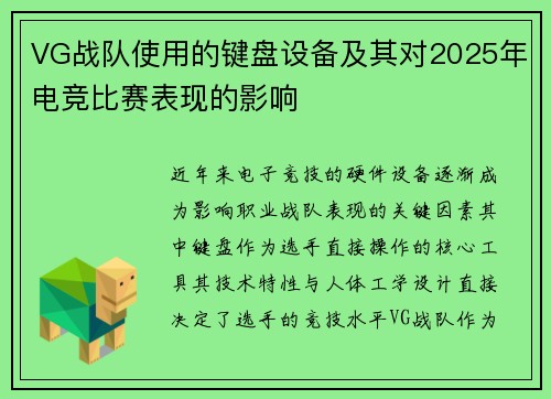 VG战队使用的键盘设备及其对2025年电竞比赛表现的影响